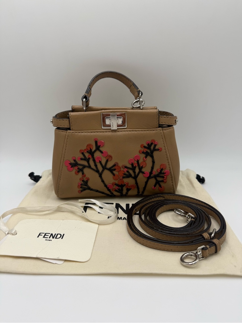 Fendi Nappa Botanical Garden Embroidered Micro Peekaboo - Picture 3 of 15